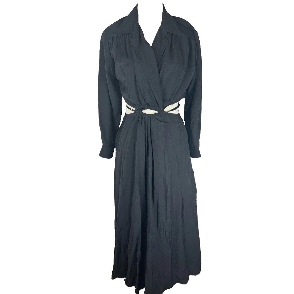 Maxi Dress Waist Cutout Open Back Long Sleeve Black Womens Size XS
